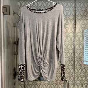 Daytrip Gray Leopard Accent Long Sleeve Top
